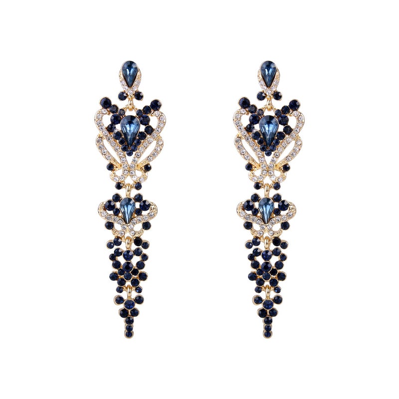 EVER FAITH Women's Austrian Crystal Gastby Inspired Floral Knot Dangle Earrings Navy Blue Gold-Tone - Image 1